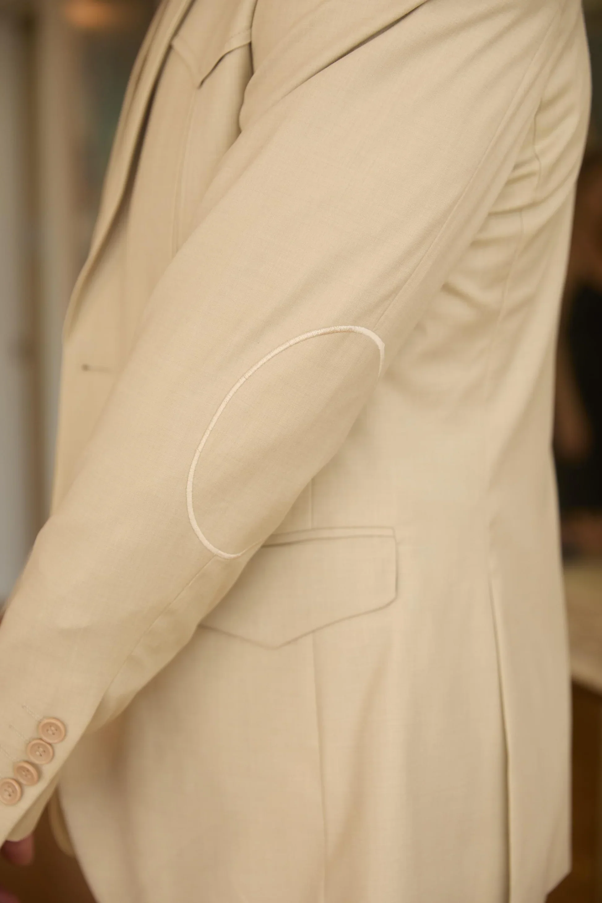 Mens Western Beige Suit with Elbow Patches – Classic Smart Casual Style - Image 3