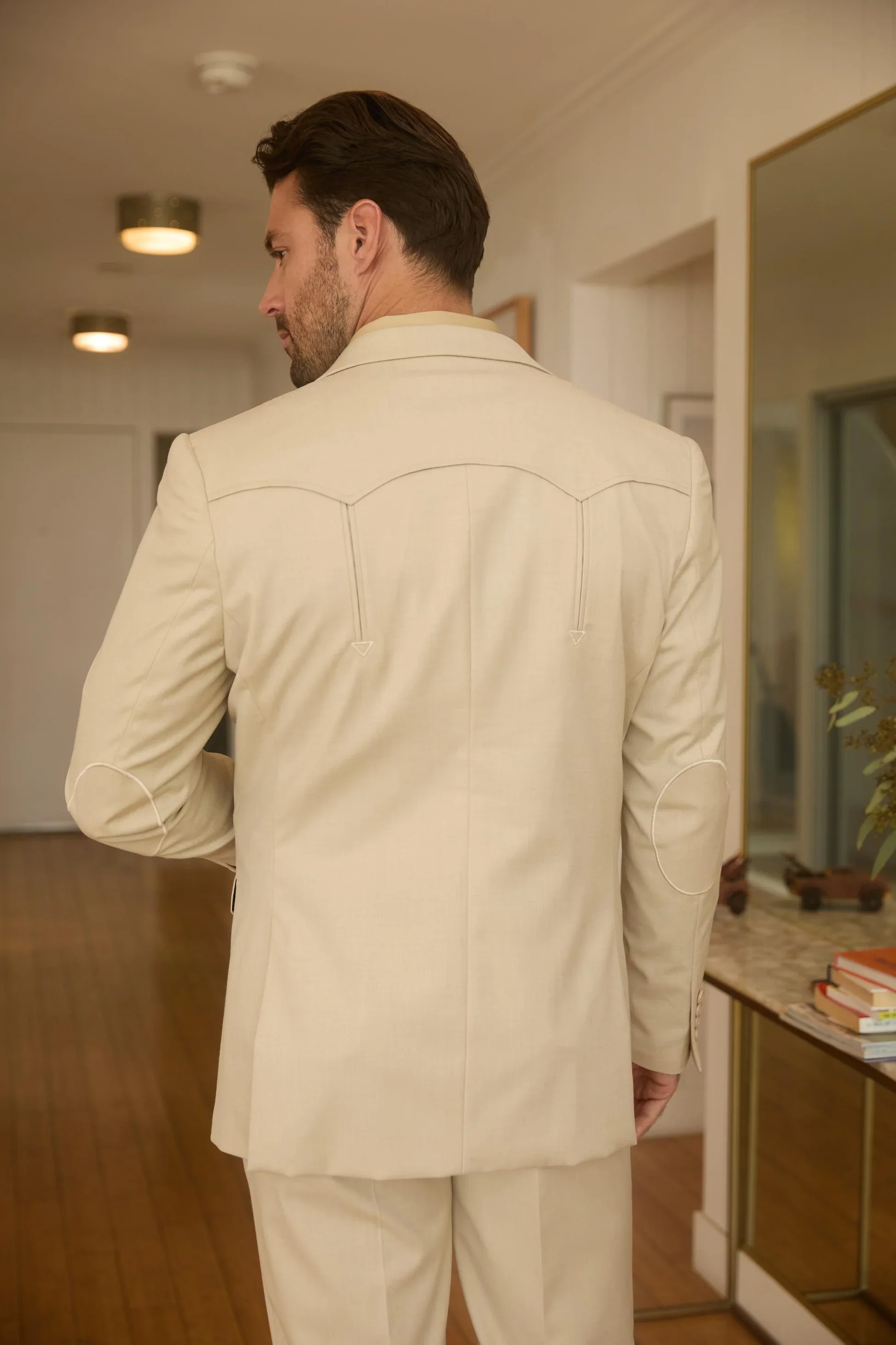 Mens Western Beige Suit with Elbow Patches – Classic Smart Casual Style - Image 8