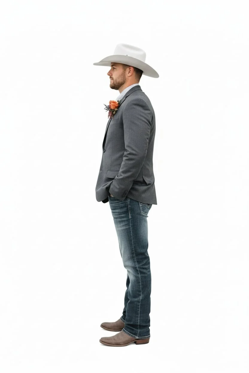 Mens Western Style Blazer – Classic Gray Cowboy Suit Jacket for Weddings, Country Events and Formal Wear in Grey Color - Image 3