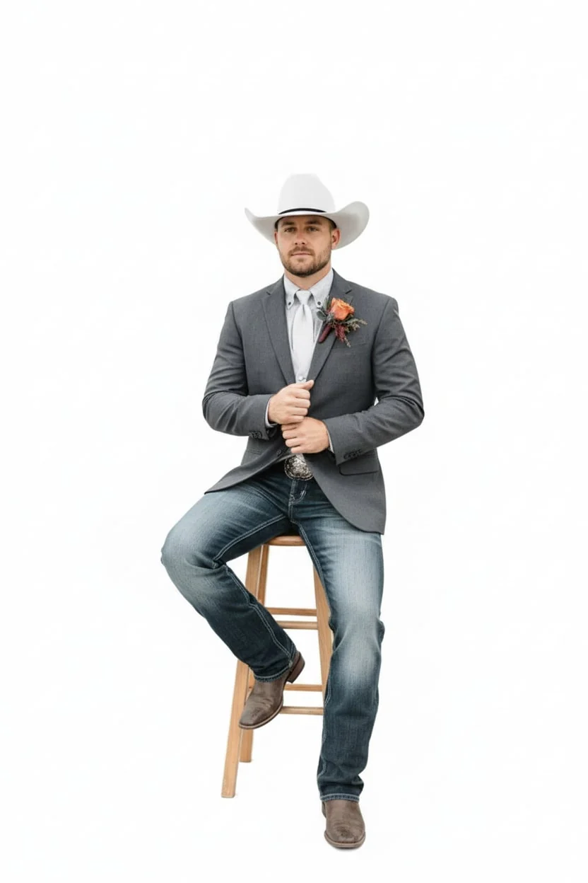 Mens Western Style Blazer – Classic Gray Cowboy Suit Jacket for Weddings, Country Events and Formal Wear in Grey Color - Image 4