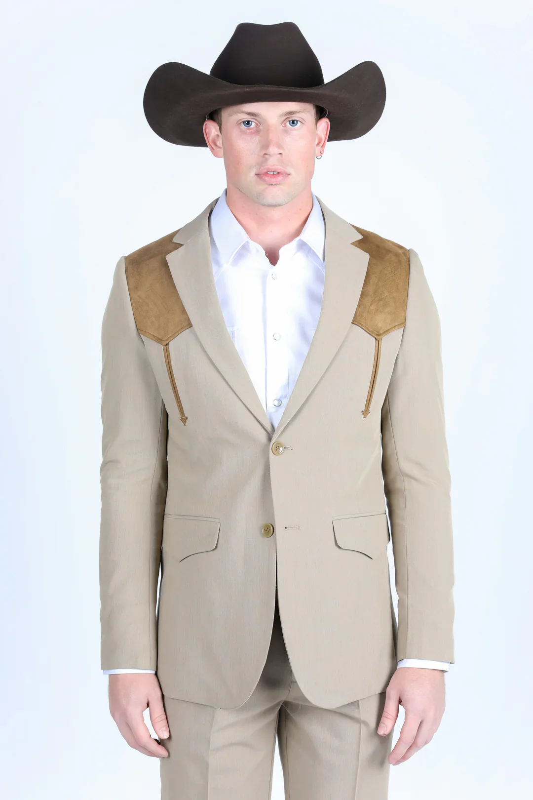 Mens Western Style Suit Coat – Premium Suede Yokes with Elbow Patch Detail - Image 3