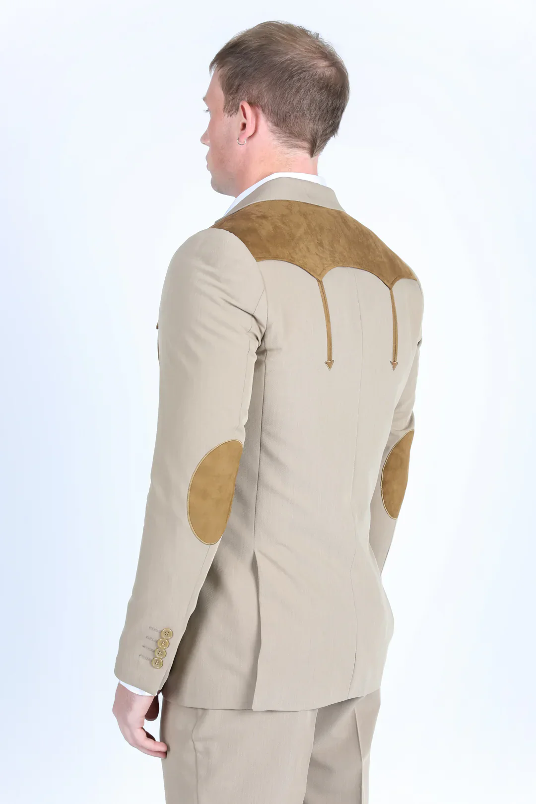 Mens Western Style Suit Coat – Premium Suede Yokes with Elbow Patch Detail - Image 4