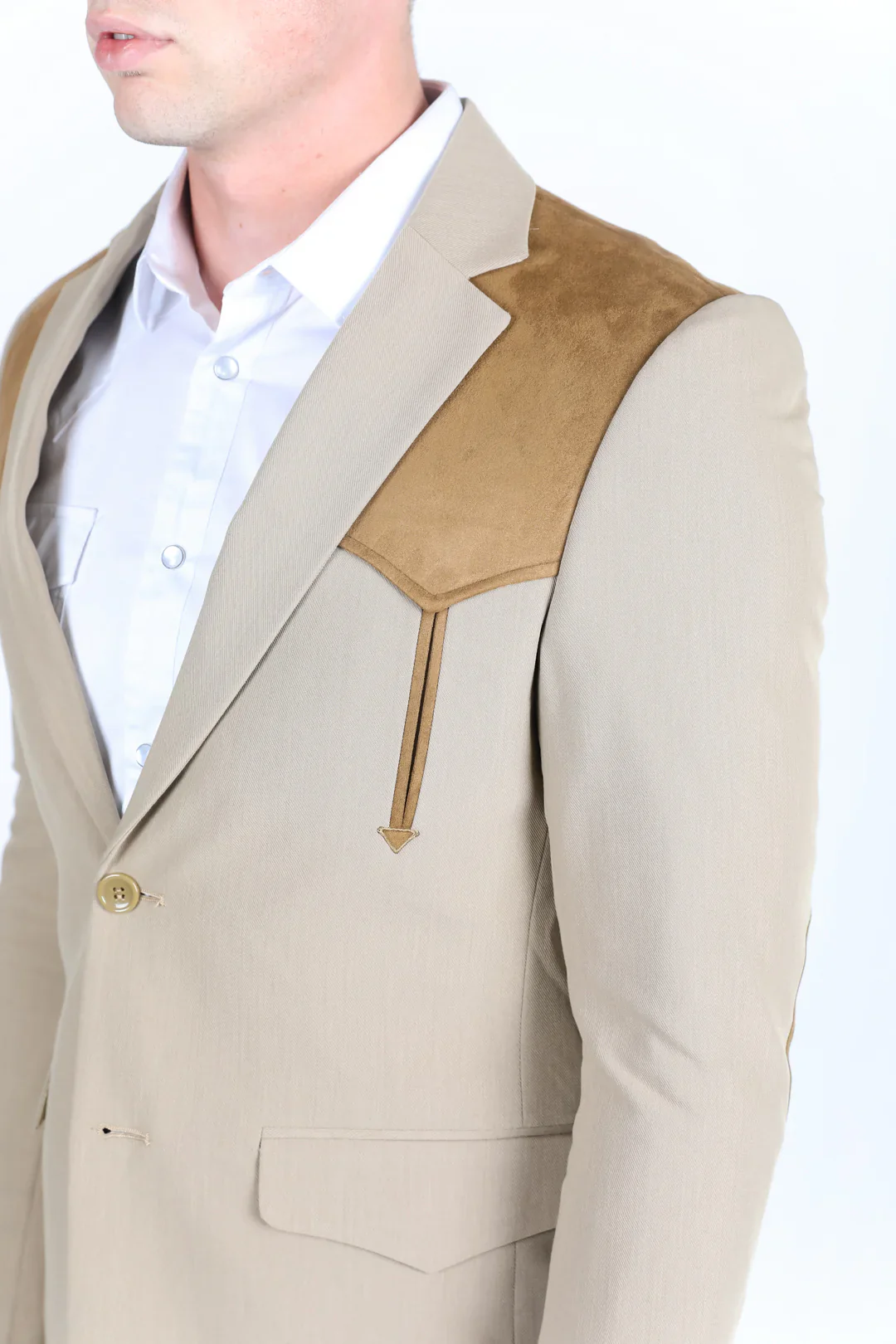 Mens Western Style Suit Coat – Premium Suede Yokes with Elbow Patch Detail - Image 5