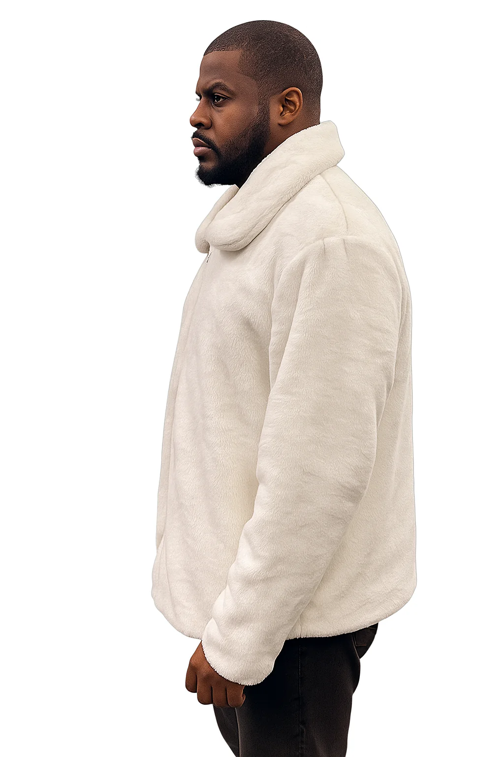 Men's White Fur Short Coat – Single Breasted, Full Zip, Regular Fit - Image 7