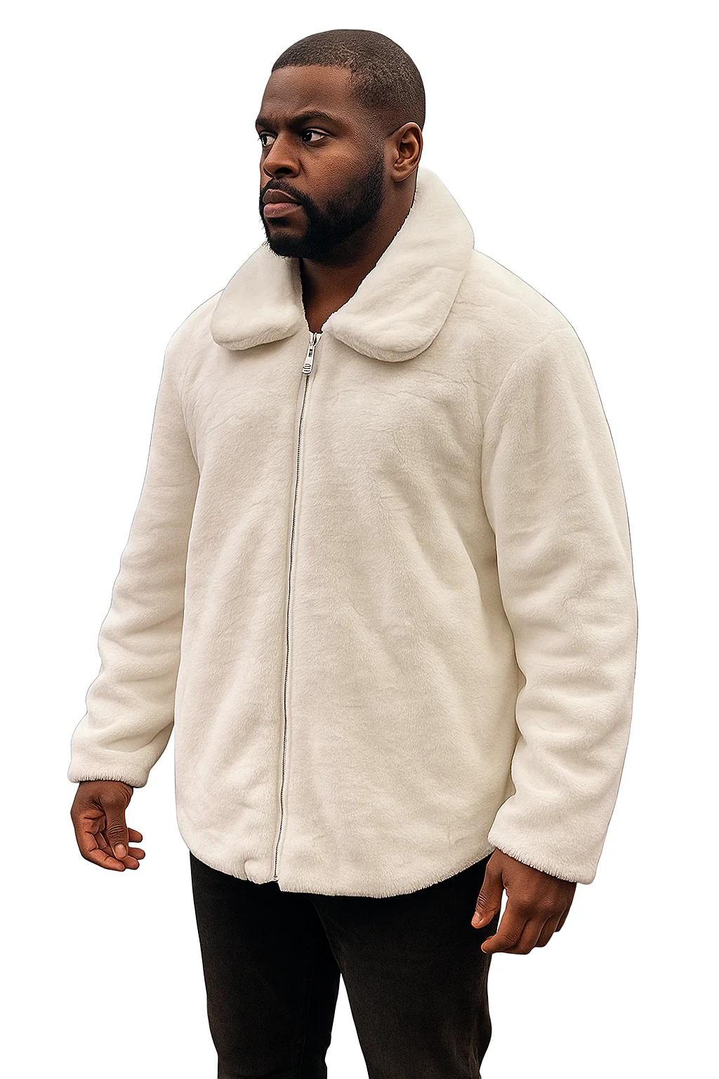 Men's White Fur Short Coat – Single Breasted, Full Zip, Regular Fit - Image 9