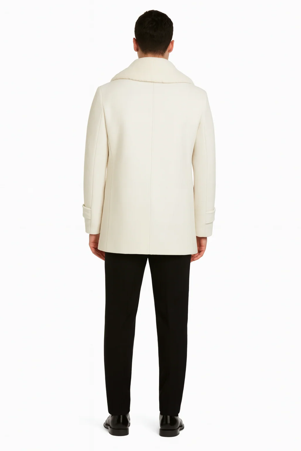 Mens White Peacoat Double-Breasted Overcoat with Faux Fur Shawl Collar – Alberto Nardoni Collection Wool Fabric - Image 2