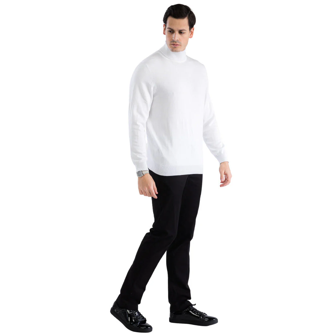 MENS WHITE PULLOVER TURTLENECK SWEATER - Image 2