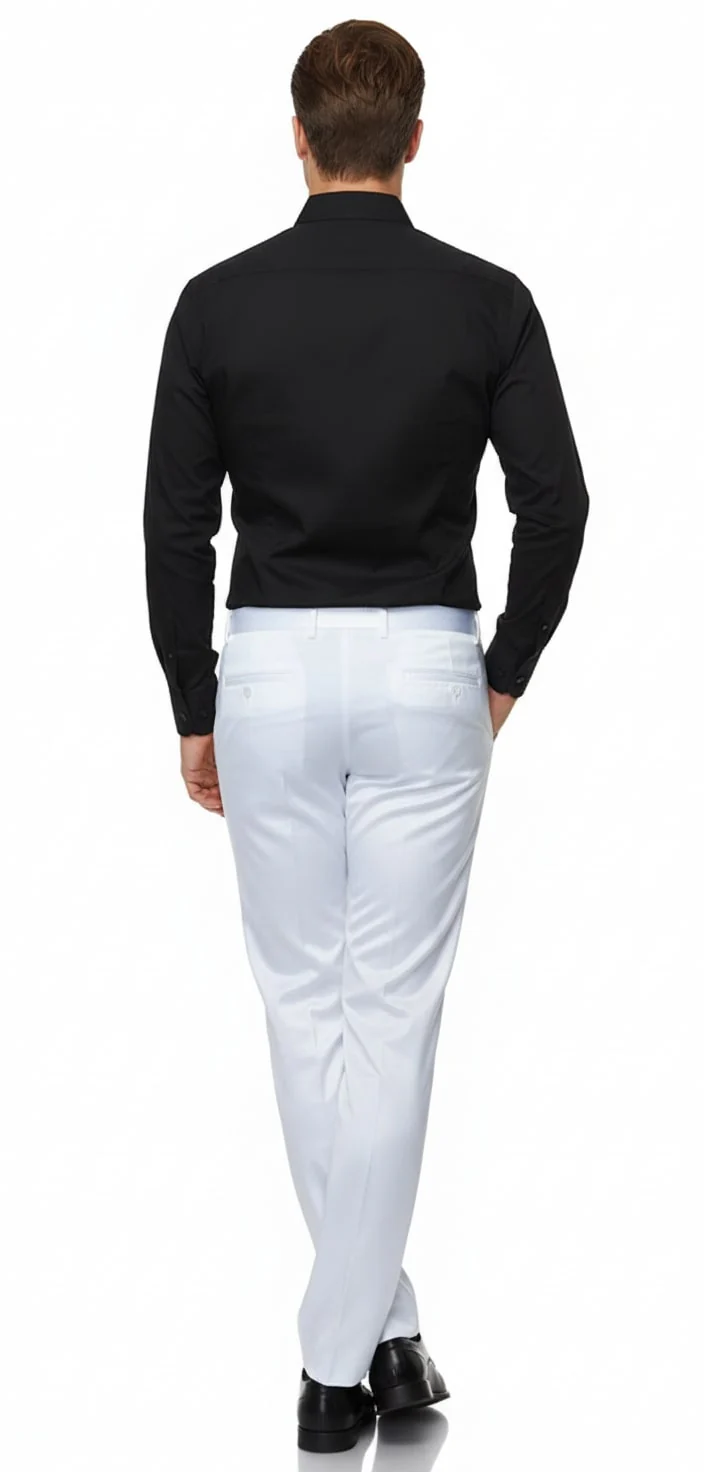 Mens White Satin Slim Fit Dress Pants – Shiny Formal Party and Wedding Trousers - Image 2