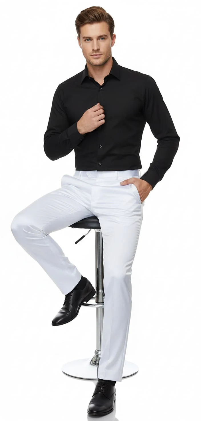 Mens White Satin Slim Fit Dress Pants – Shiny Formal Party and Wedding Trousers - Image 4