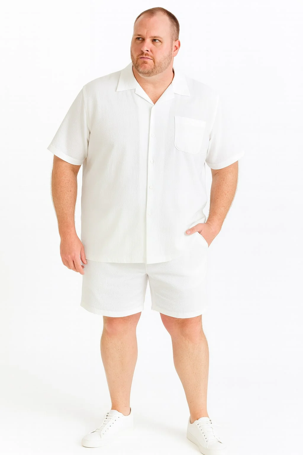 Mens White Seersucker Short Set – Lightweight Summer Outfit with Shirt and Shorts - Image 5