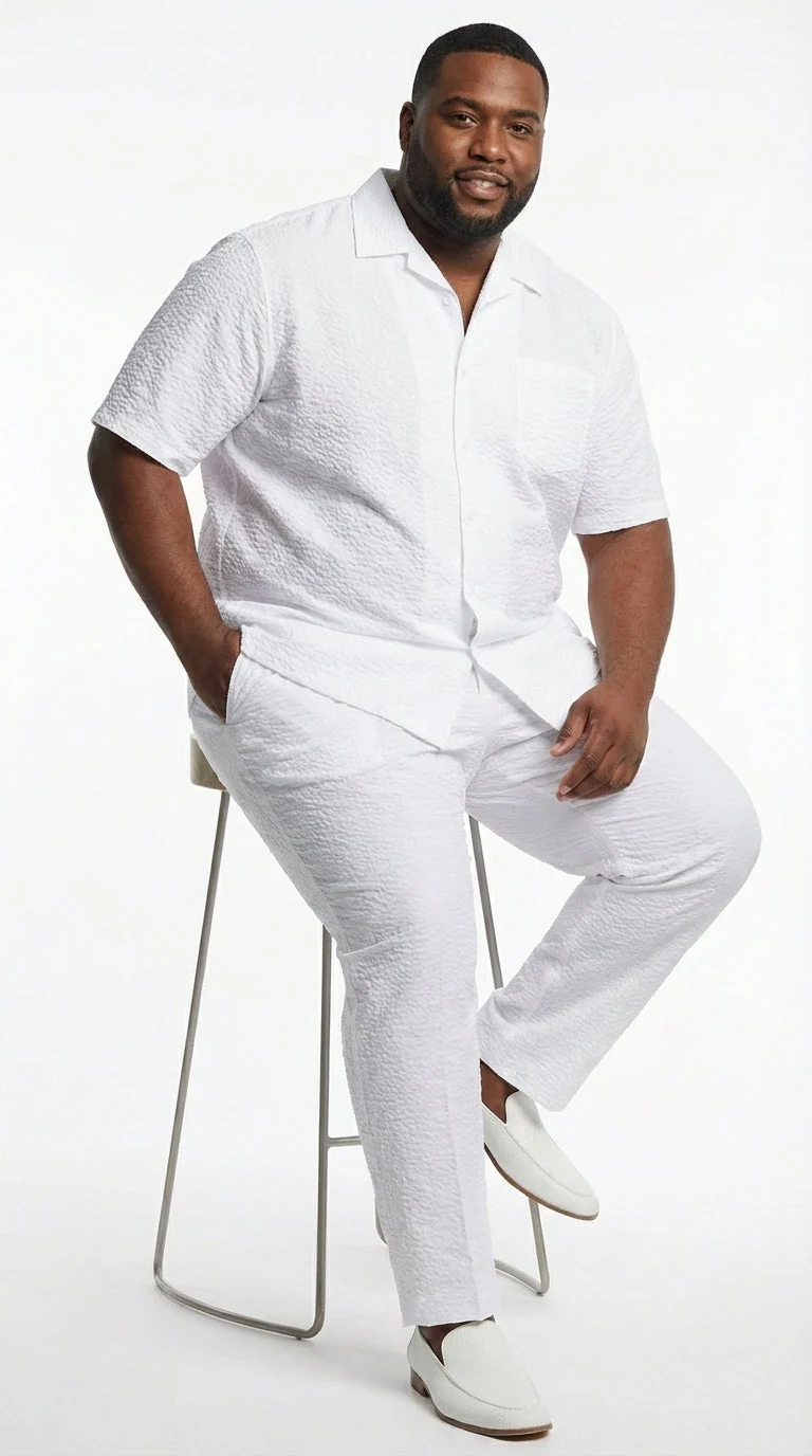 Mens White Seersucker Walking Suit Set – Casual Summer Short Sleeve Outfit with Matching Pants Lightweight Two Piece Set - Image 5