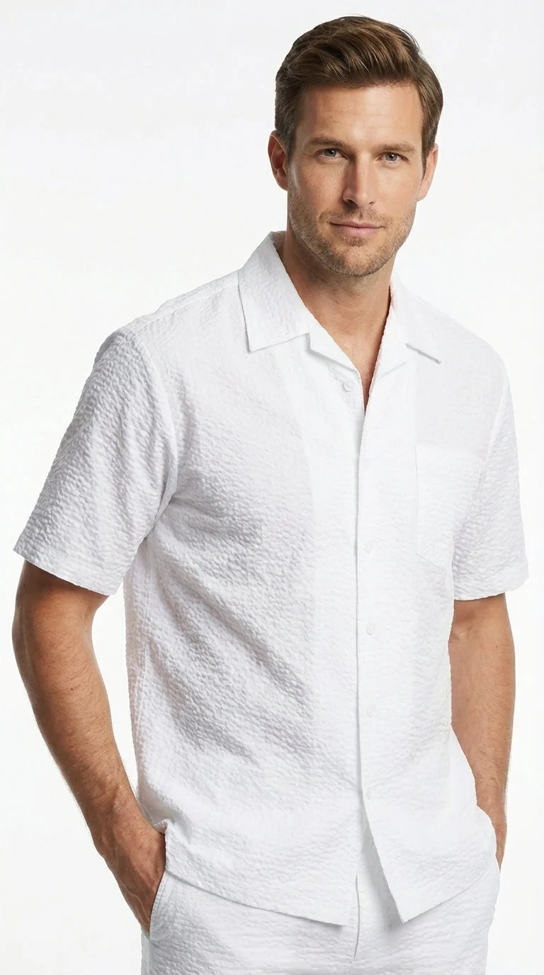 Mens White Seersucker Walking Suit Set – Casual Summer Short Sleeve Outfit with Matching Pants Lightweight Two Piece Set - Image 9