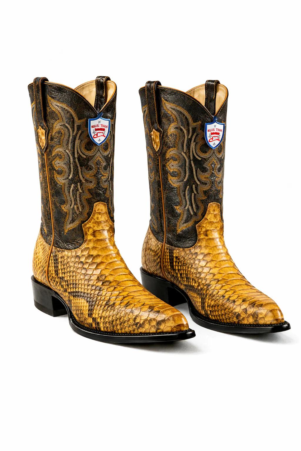 Men's Wild West Python Skin Yellow Gold J Toe Boots 29957 - Image 6