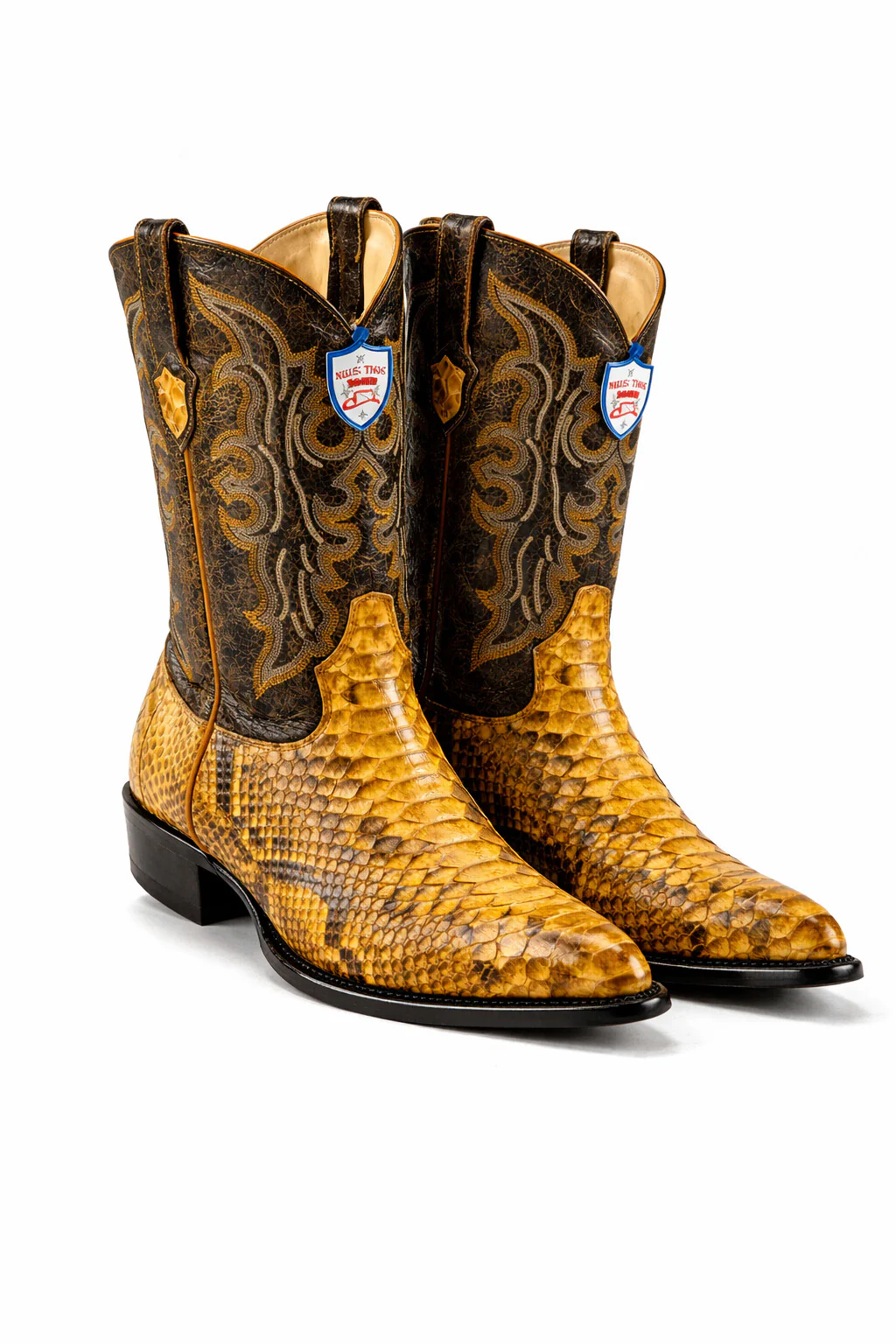 Men's Wild West Python Skin Yellow Gold J Toe Boots 29957 - Image 7