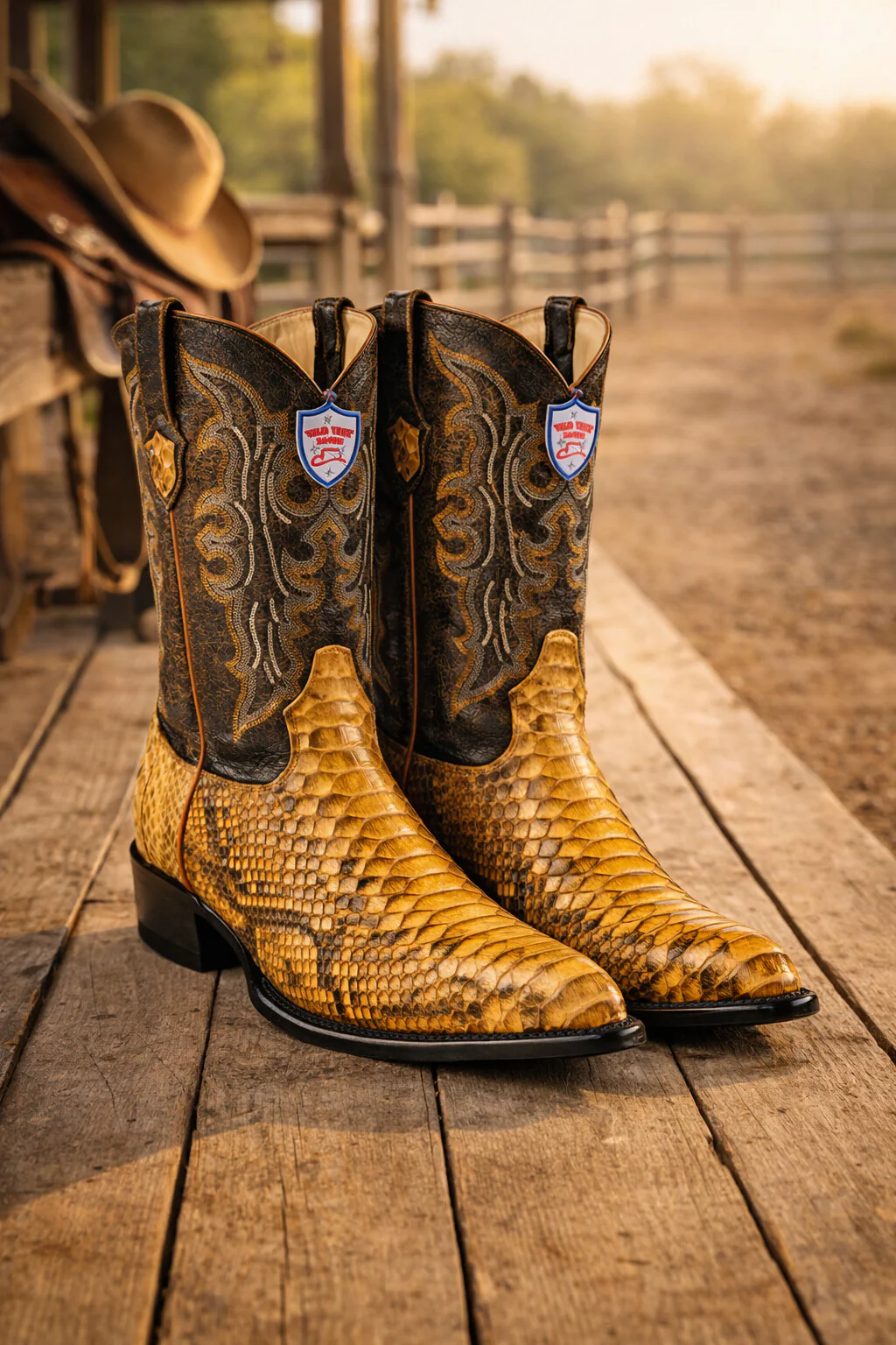 Men's Wild West Python Skin Yellow Gold J Toe Boots 29957 - Image 8