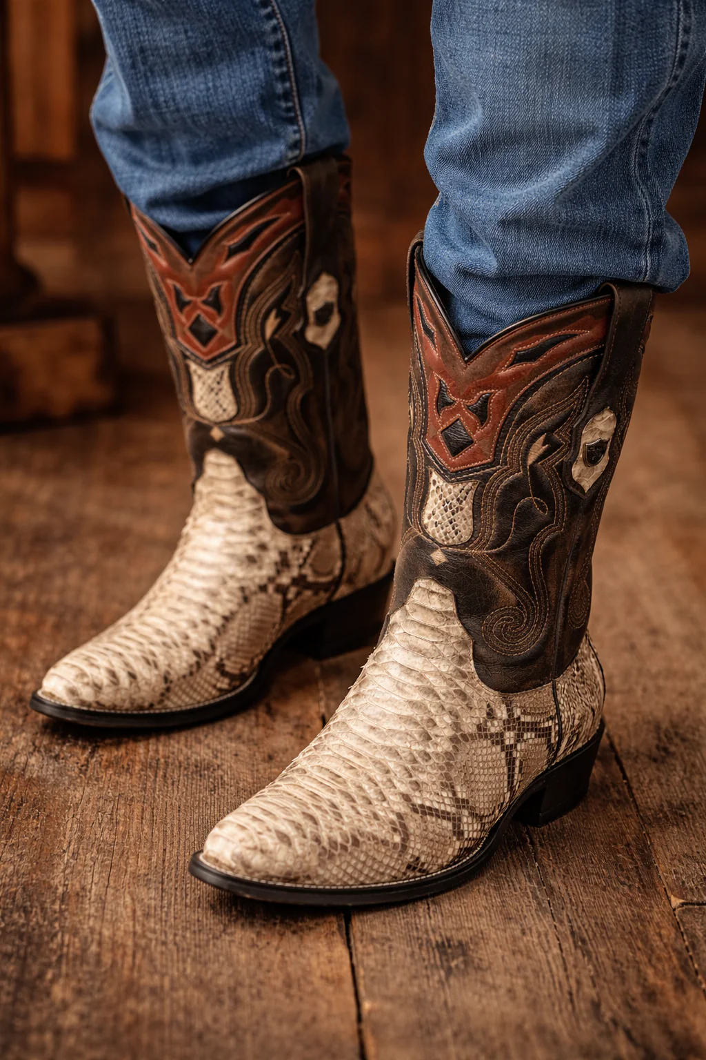 Mens Wild West Python Skin J-Toe Boots - Image 8