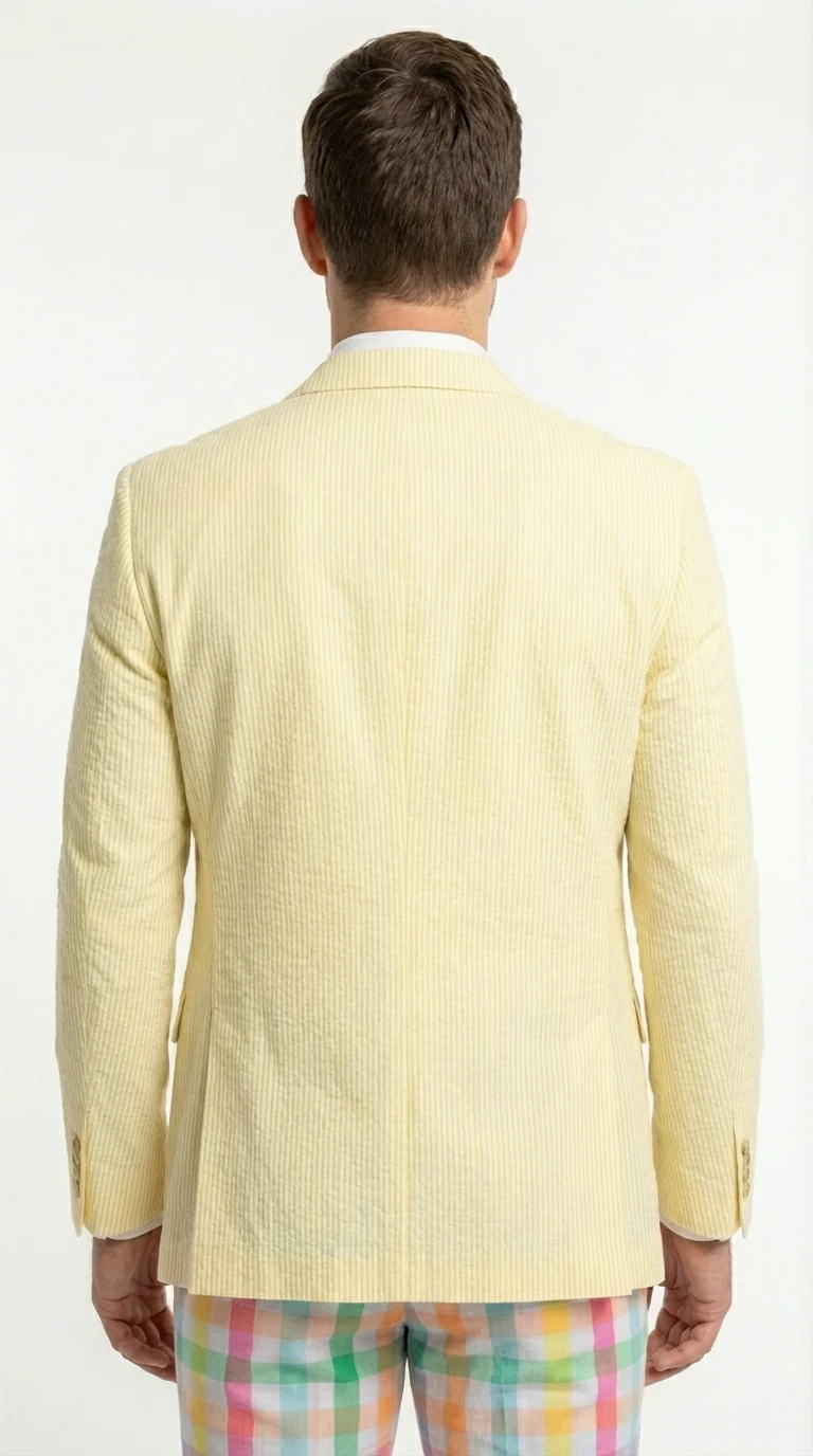 Mens Yellow Seersucker Blazer – Lightweight Summer Sport Coat Formal Casual Wedding Party Jacket - Image 5