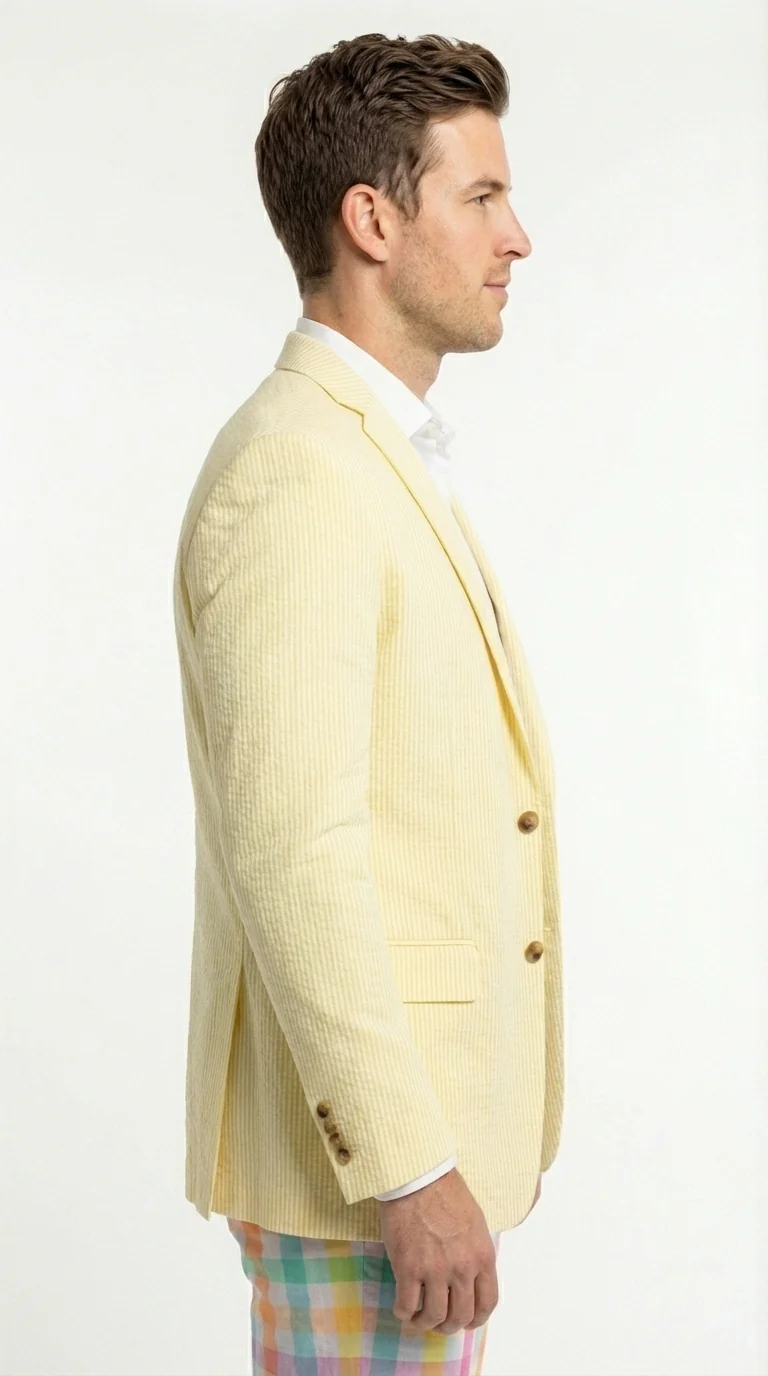 Mens Yellow Seersucker Blazer – Lightweight Summer Sport Coat Formal Casual Wedding Party Jacket - Image 6