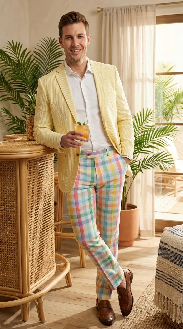 Mens Yellow Seersucker Blazer – Lightweight Summer Sport Coat Formal Casual Wedding Party Jacket - Image 8
