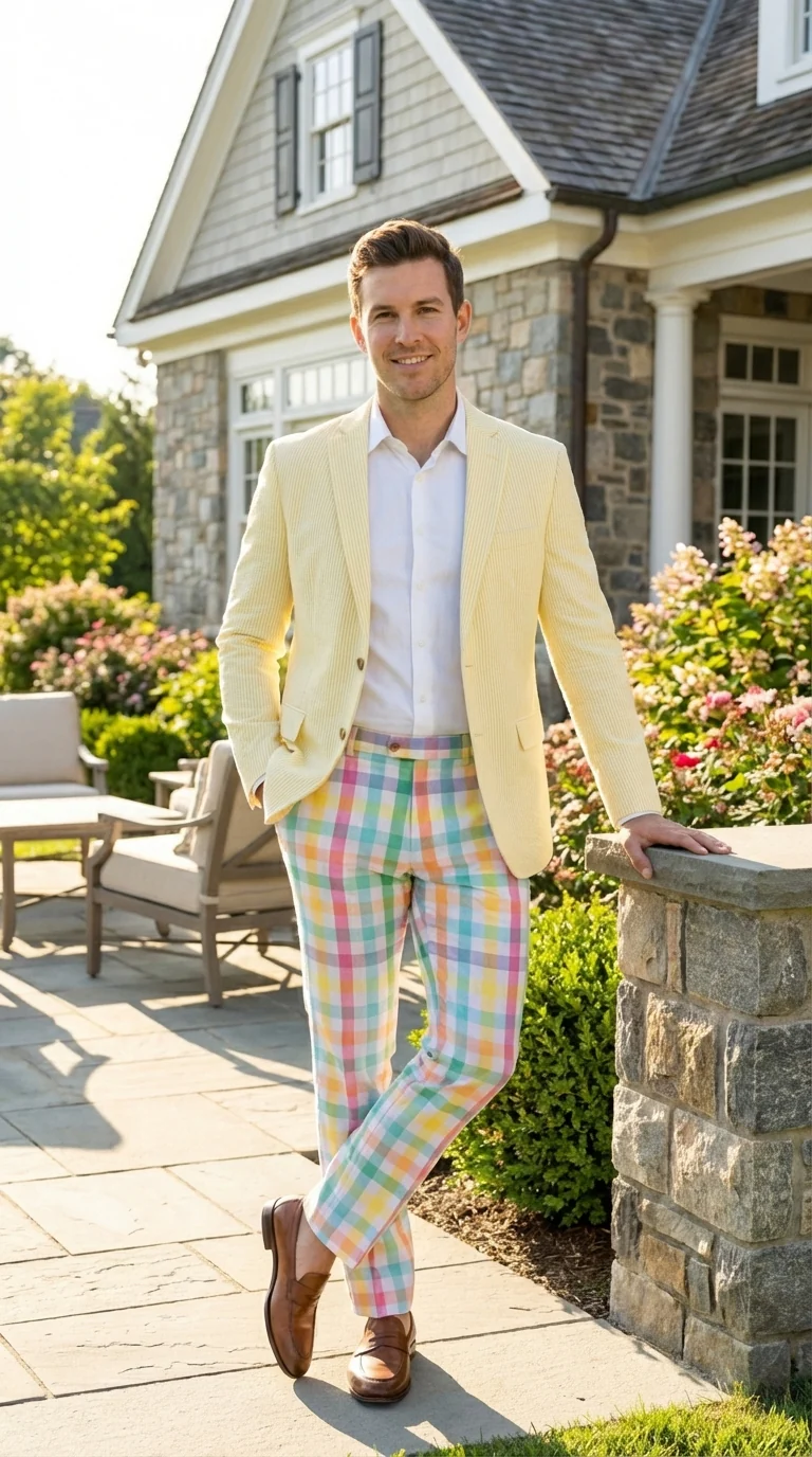 Mens Yellow Seersucker Blazer – Lightweight Summer Sport Coat Formal Casual Wedding Party Jacket - Image 9