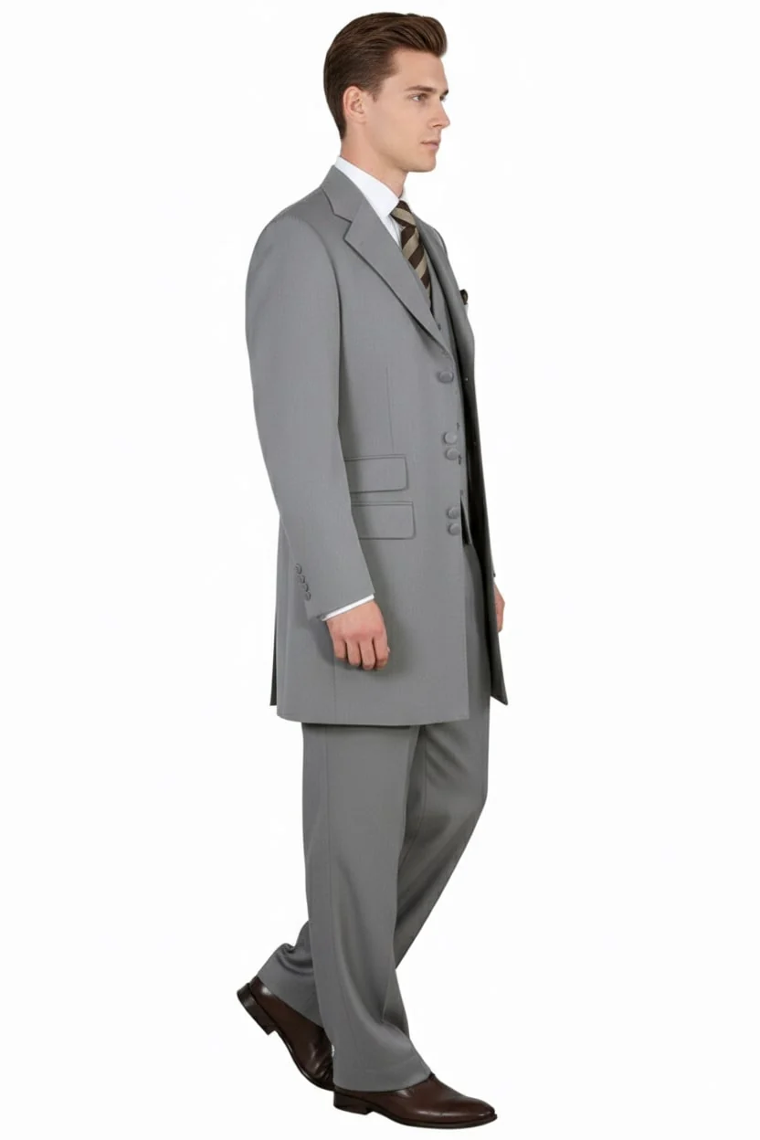 Mens Zoot Suit - Light Gray 3-Piece Suit with Vest – Classic Business and Wedding Formal Wear - 1920s Fashion - Image 2