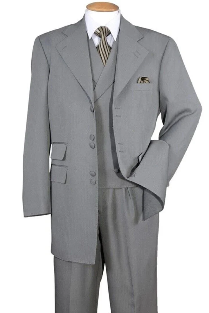 Mens Zoot Suit - Light Gray 3-Piece Suit with Vest – Classic Business and Wedding Formal Wear - 1920s Fashion - Image 7