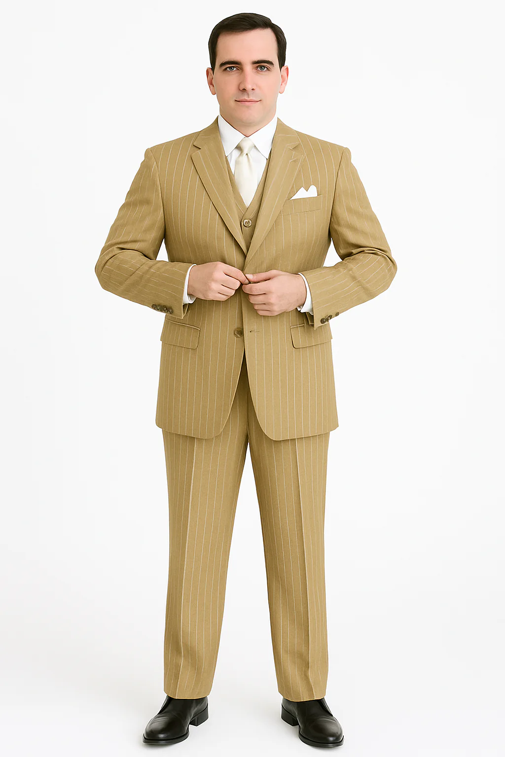 Modern Beige Pinstripe 3-Piece Suit – Office & Party Wear - Image 6
