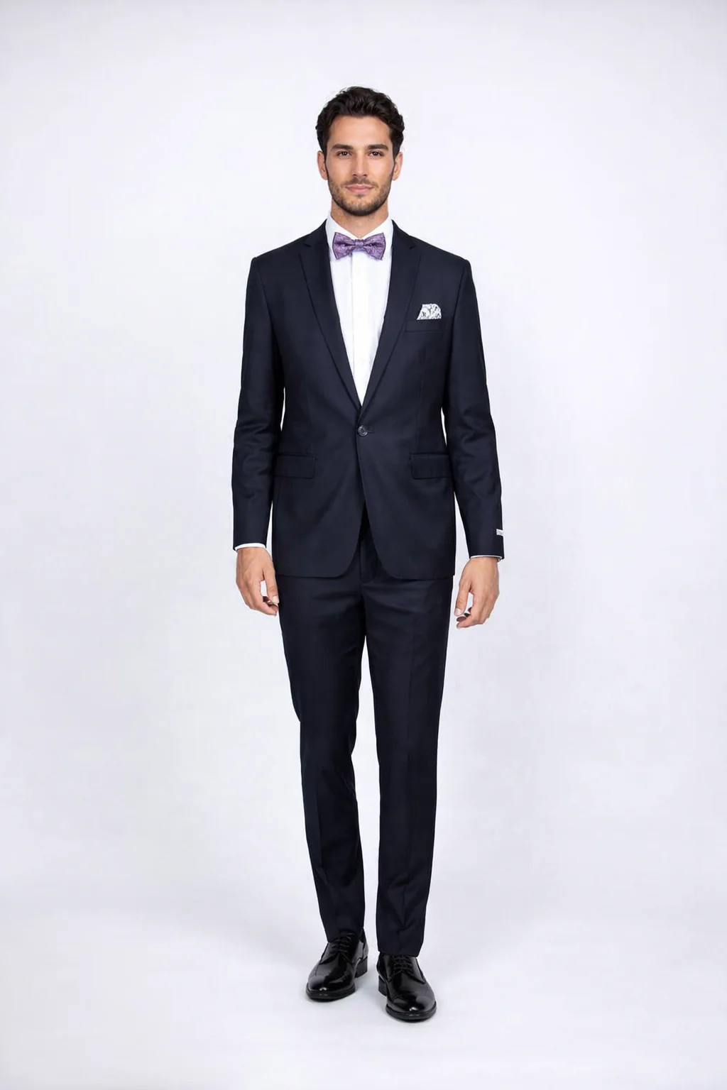 Men's Navy Blue Rossiman Rossi Slim Fit Peak Lapel Suit