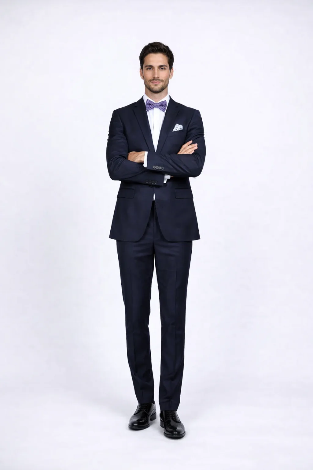 Men's Navy Blue Rossiman Rossi Slim Fit Peak Lapel Suit - Image 4