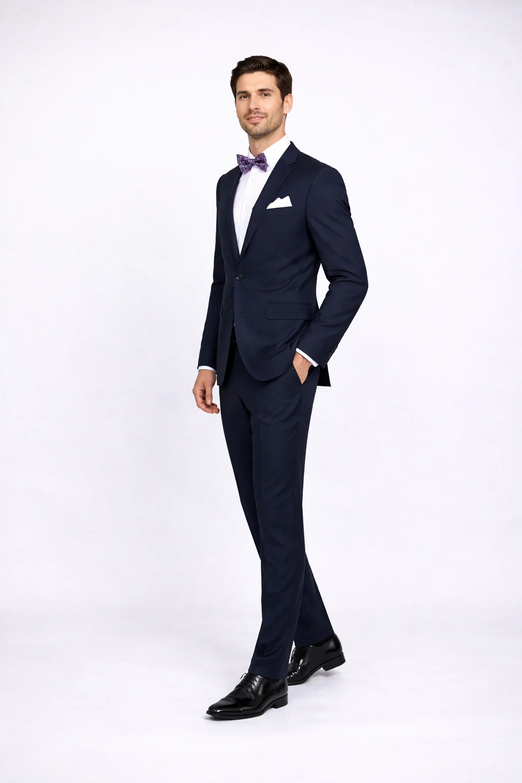 Men's Navy Blue Rossiman Rossi Slim Fit Peak Lapel Suit - Image 3
