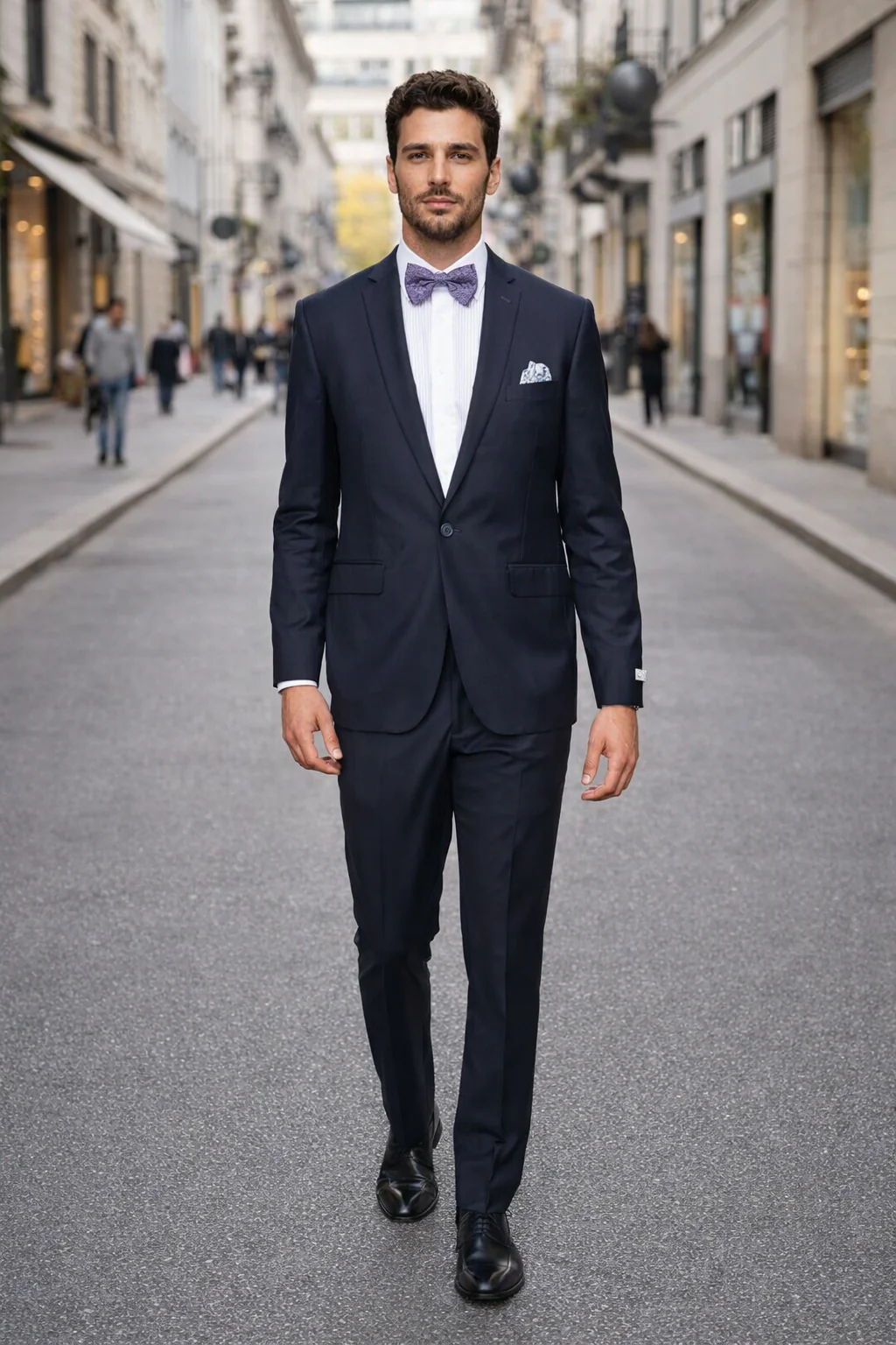 Men's Navy Blue Rossiman Rossi Slim Fit Peak Lapel Suit - Image 7