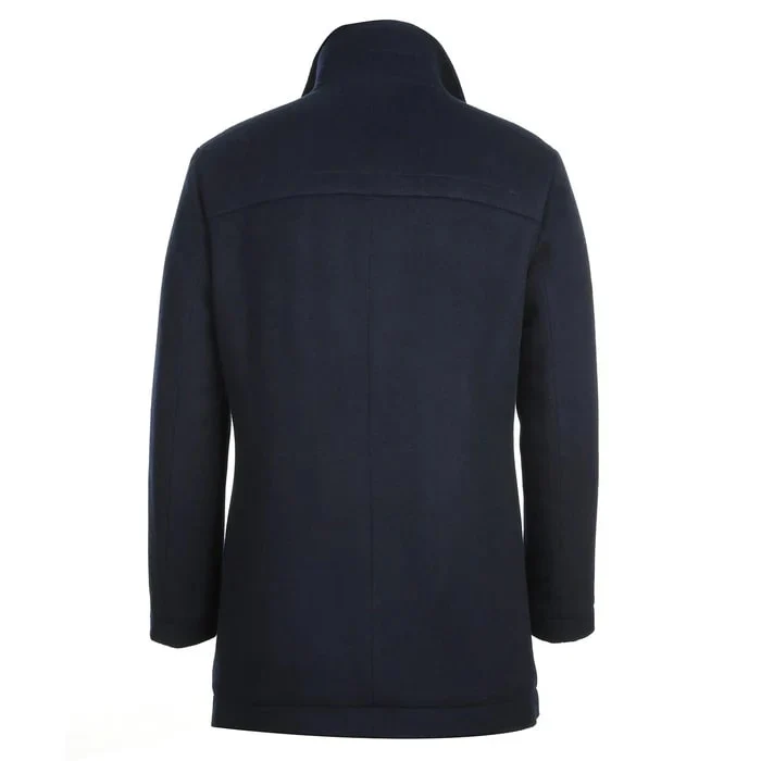 Navy Slim Fit Wool Blend Short Coat with Detachable Full Zipper - Image 2