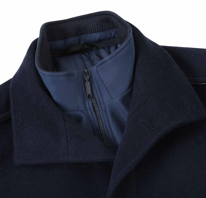 Navy Slim Fit Wool Blend Short Coat with Detachable Full Zipper - Image 3