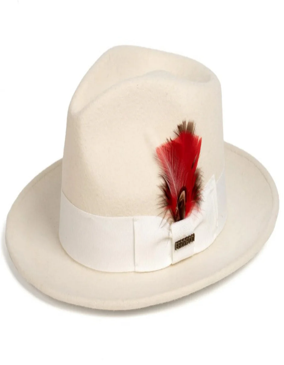 Off White Dress Hat 1920s Fedora Style - Mens Classic Wool Fedora Dress Hat in Off White - Image 2