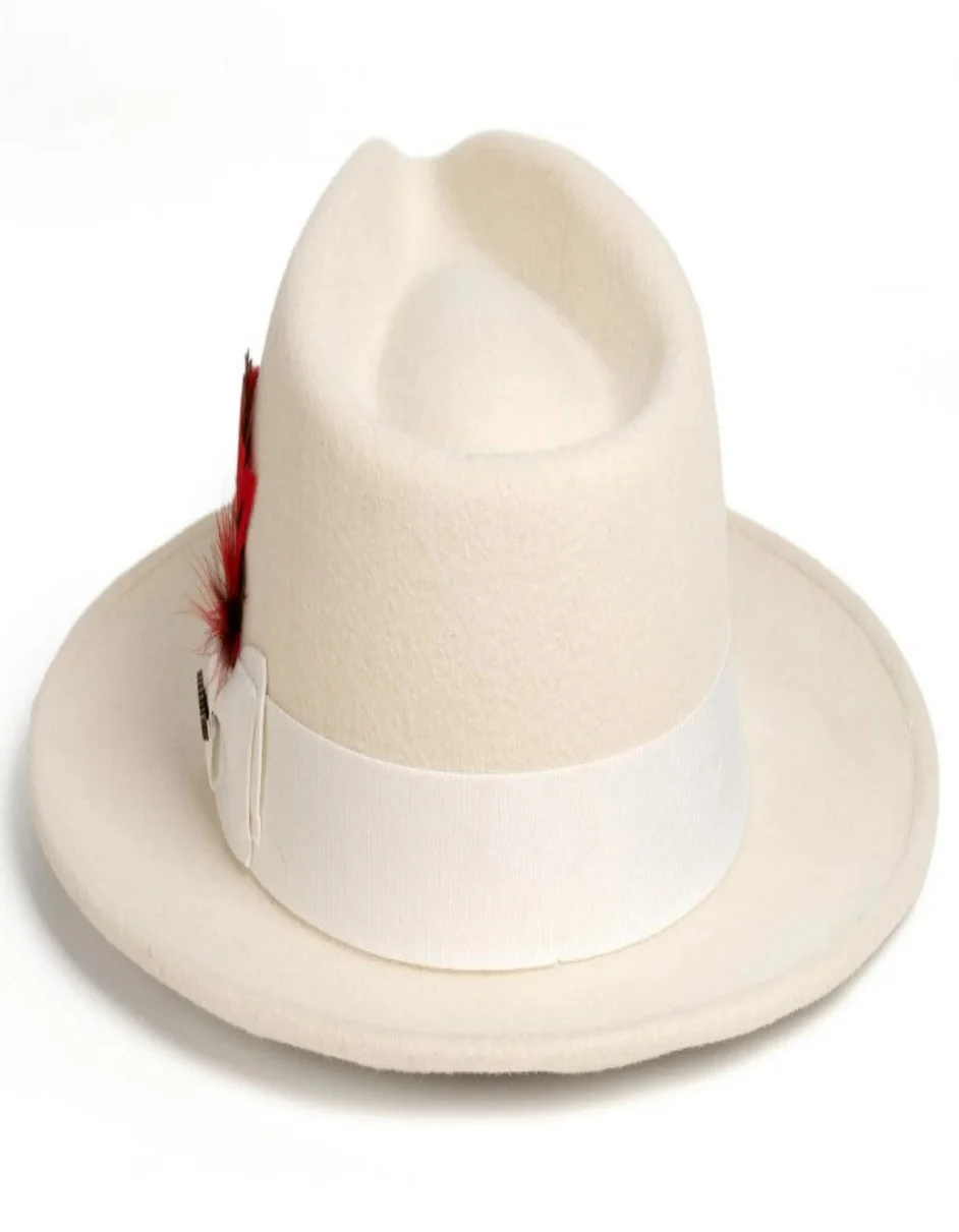 Off White Dress Hat 1920s Fedora Style - Mens Classic Wool Fedora Dress Hat in Off White - Image 3