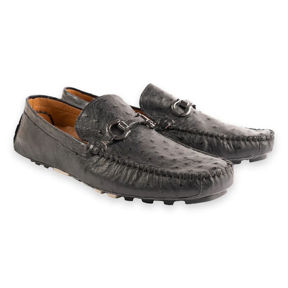 P014 Palm Beach Genuine Ostrich Driver- Black