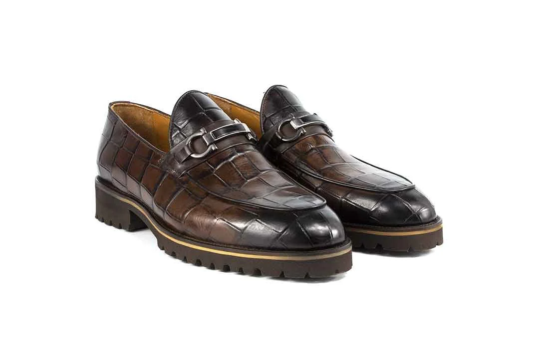 P044 Michel - Brown Crocco Bit Loafer