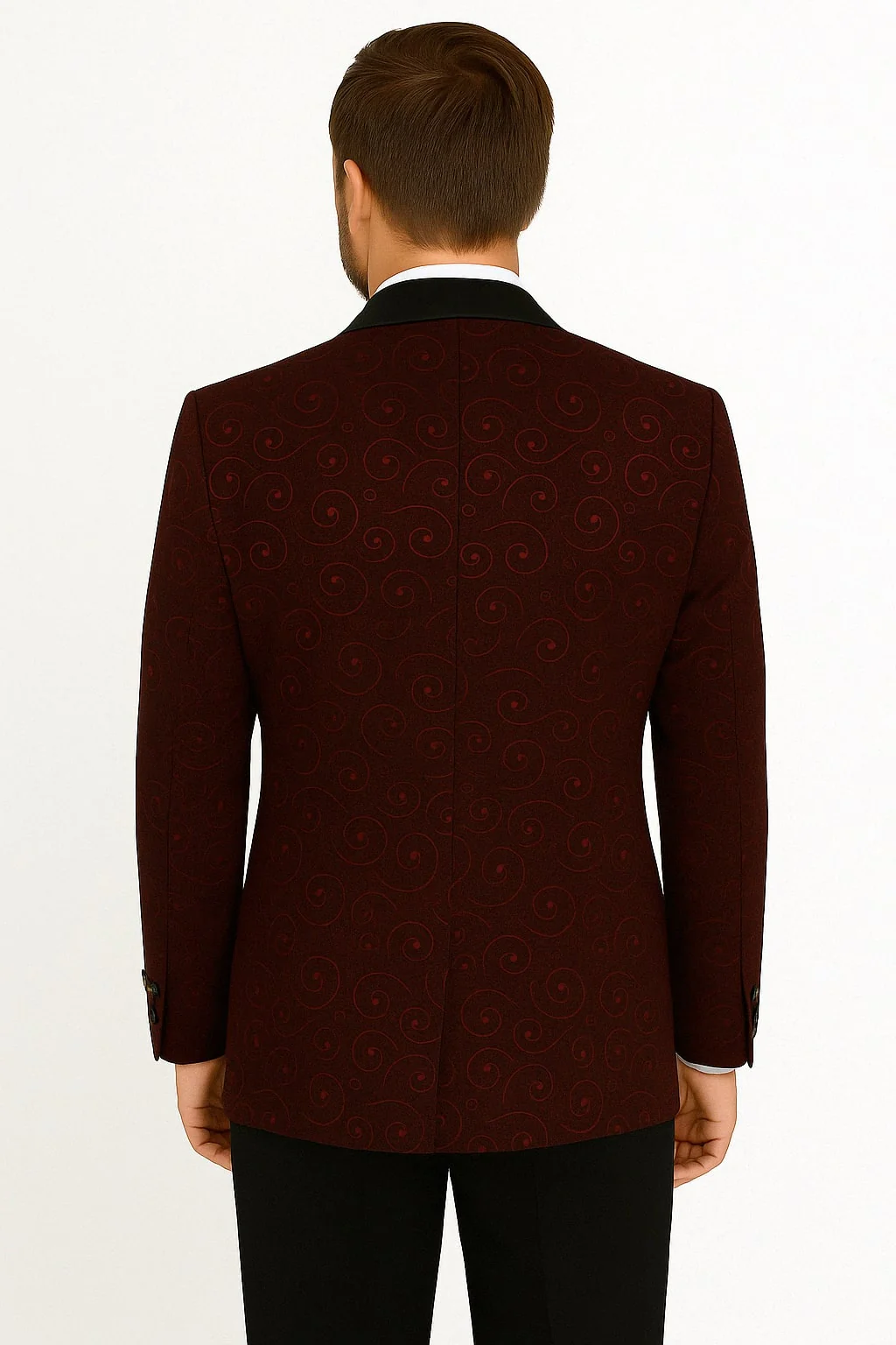 Paisley-300 Burgundy and Black Tuxedo Blazer with Bow Tie - Image 2