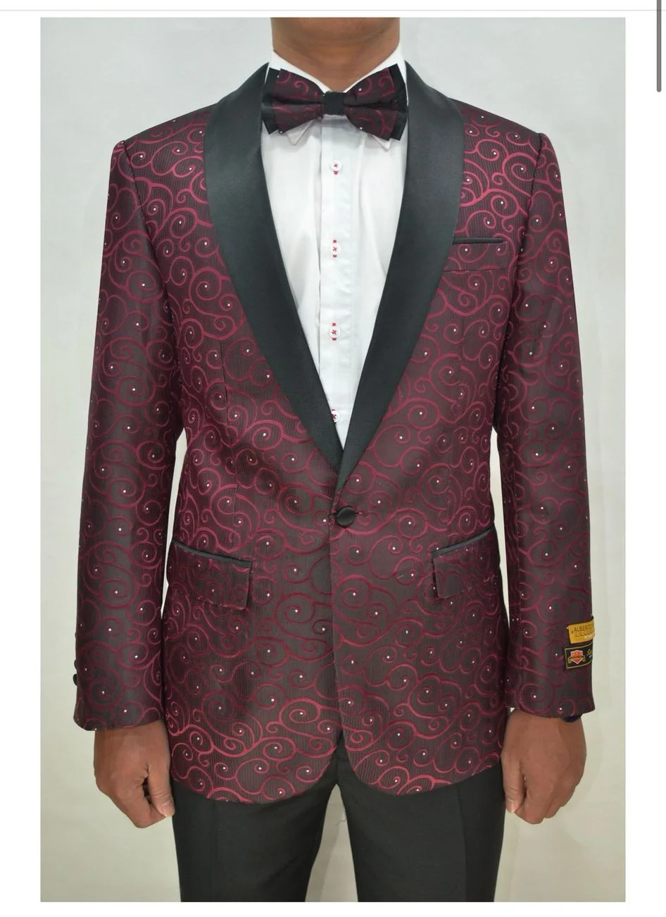 Paisley-300 Burgundy and Black Tuxedo Blazer with Bow Tie - Image 3