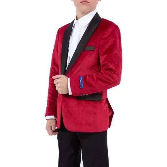 Perry Ellis Boys Velvet Jacket, Red - Image 2