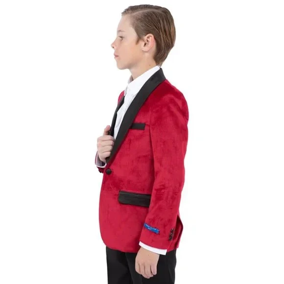 Perry Ellis Boys Velvet Jacket, Red - Image 3