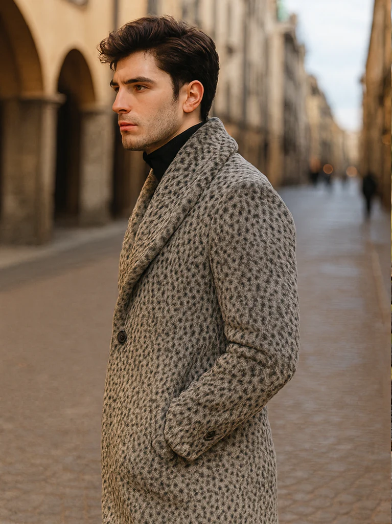 Pimp Coat for Men – 1920s Gangster Leopard Faux Fur Full Length Overcoat - Image 3