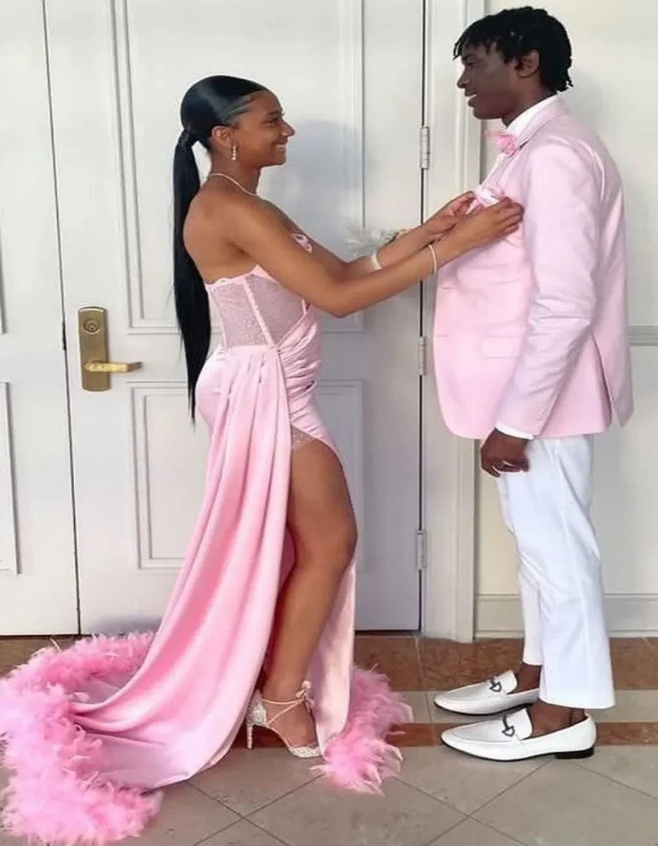 Pink And White Tuxedo Suit With White Pants + White Shirt + Pink Vest and Bowtie - Image 3