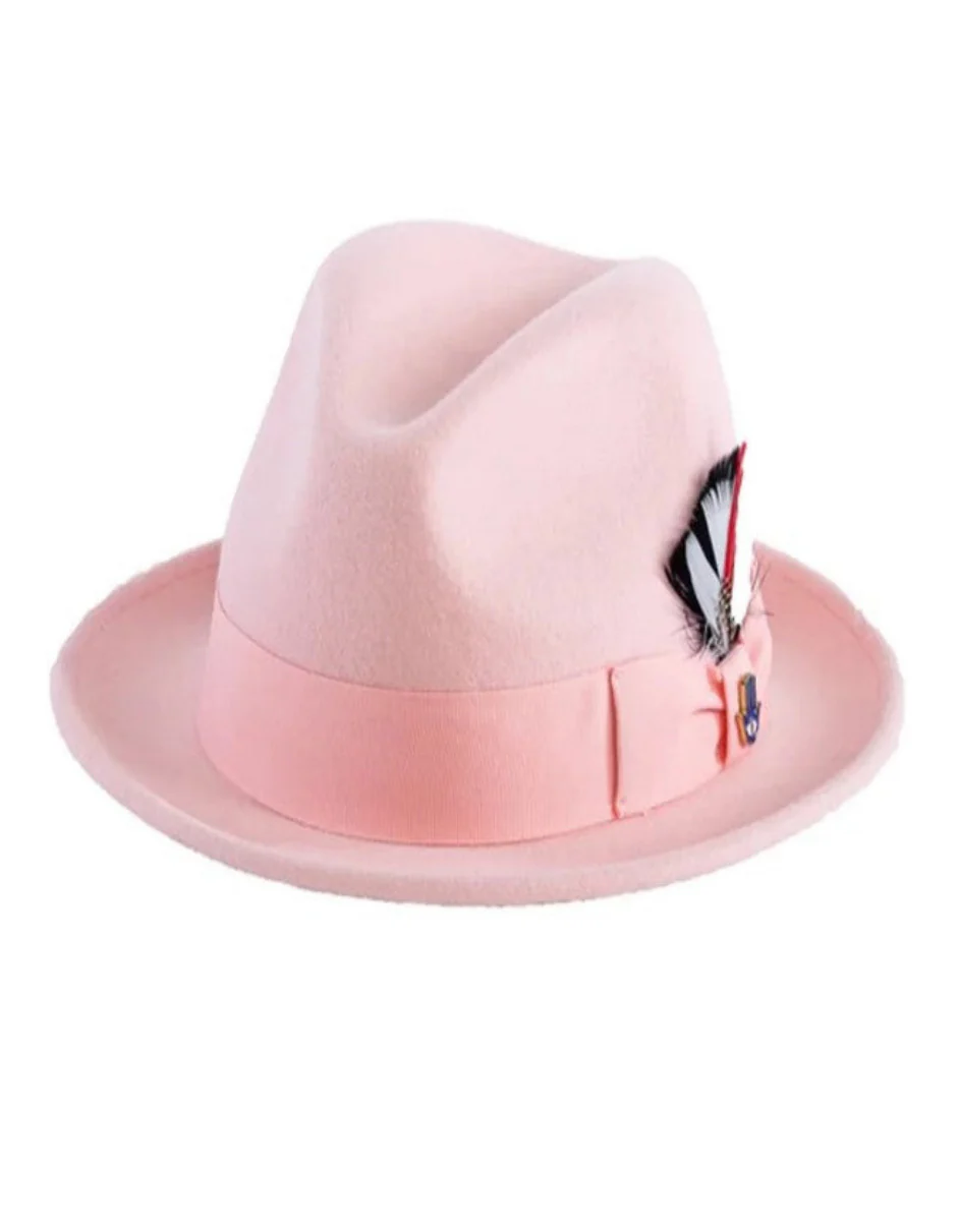 Pink Dress Hat 1920s Fedora Style - Mens Narrow Brim Crushable Wool Dress Hat Trilby Fedora in Pink - Image 2