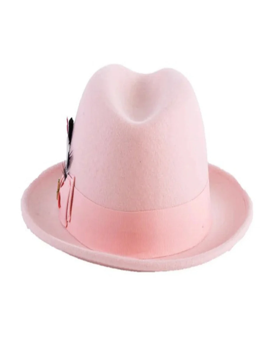Pink Dress Hat 1920s Fedora Style - Mens Narrow Brim Crushable Wool Dress Hat Trilby Fedora in Pink - Image 3