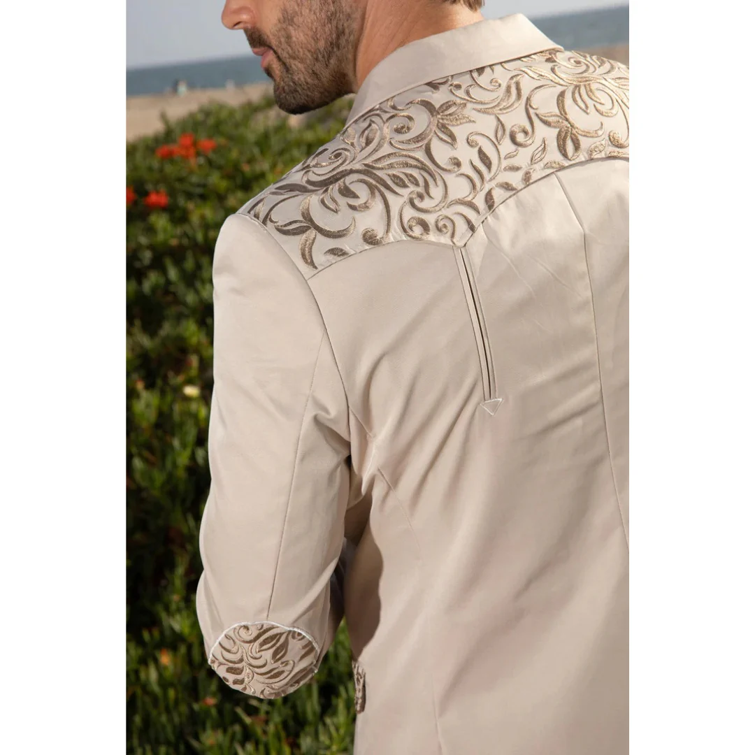 Platini Men’s Beige Embroidered Fashion Blazer - Image 5