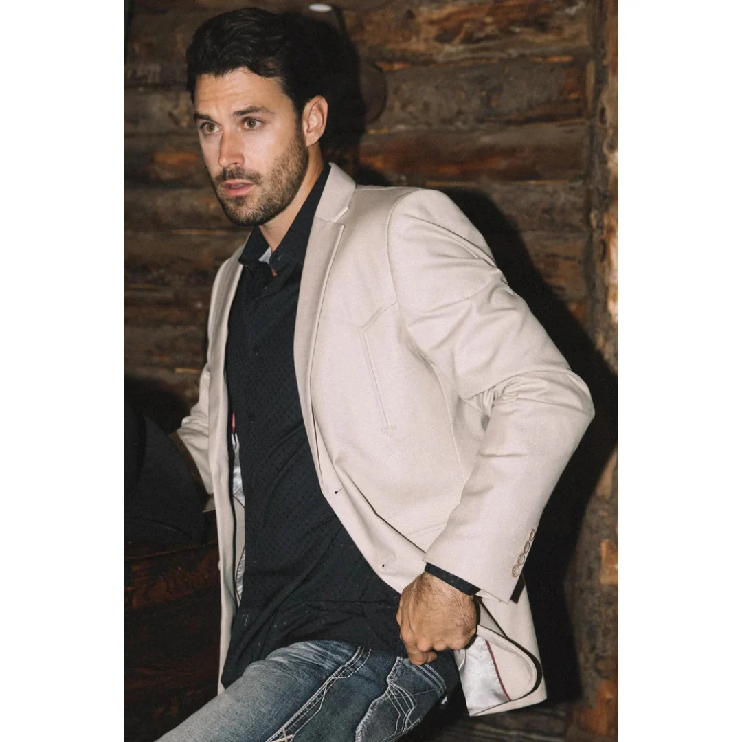 Platini Men’s Beige Western Blazer with Double Button Closure - Image 3