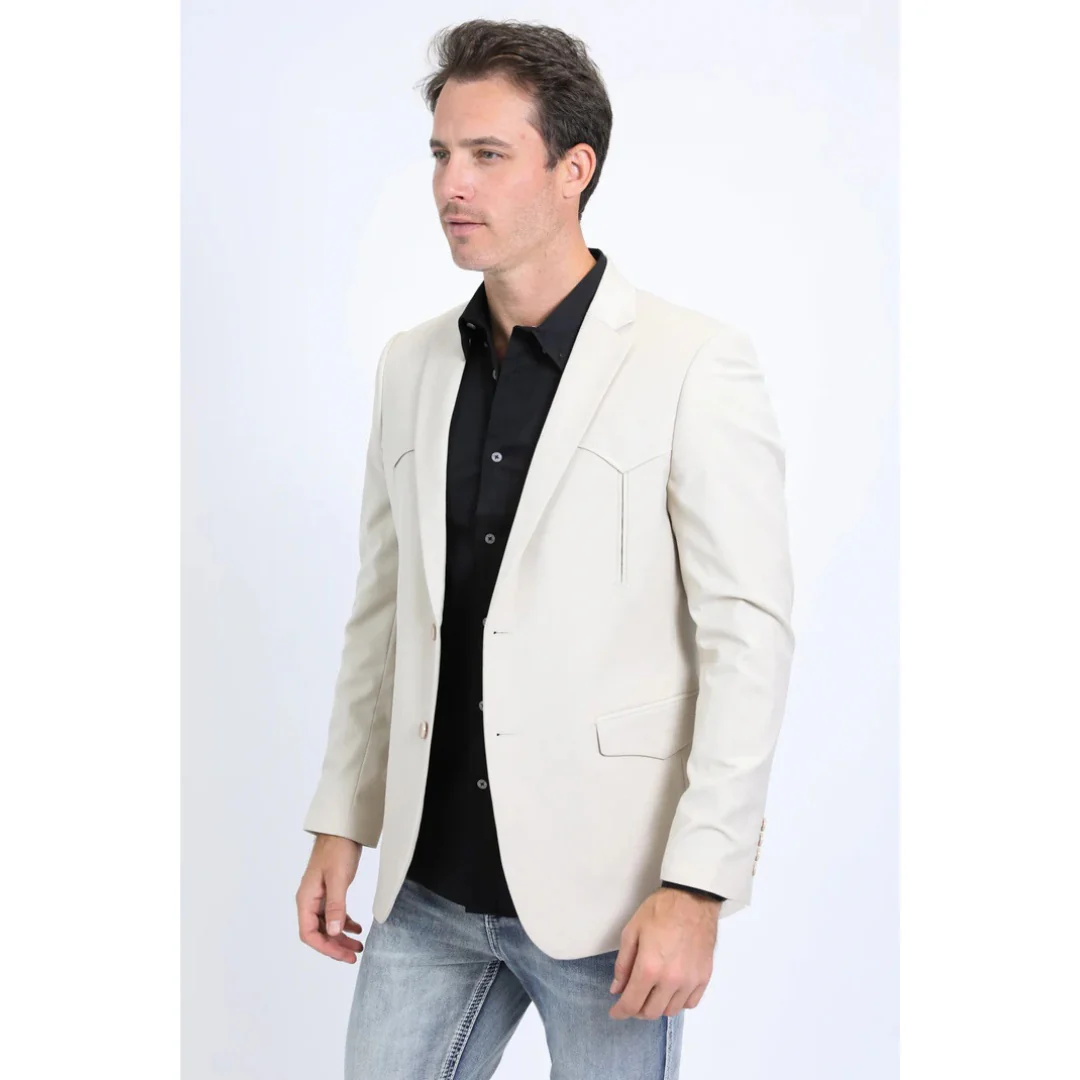 Platini Men’s Beige Western Blazer with Double Button Closure - Image 4