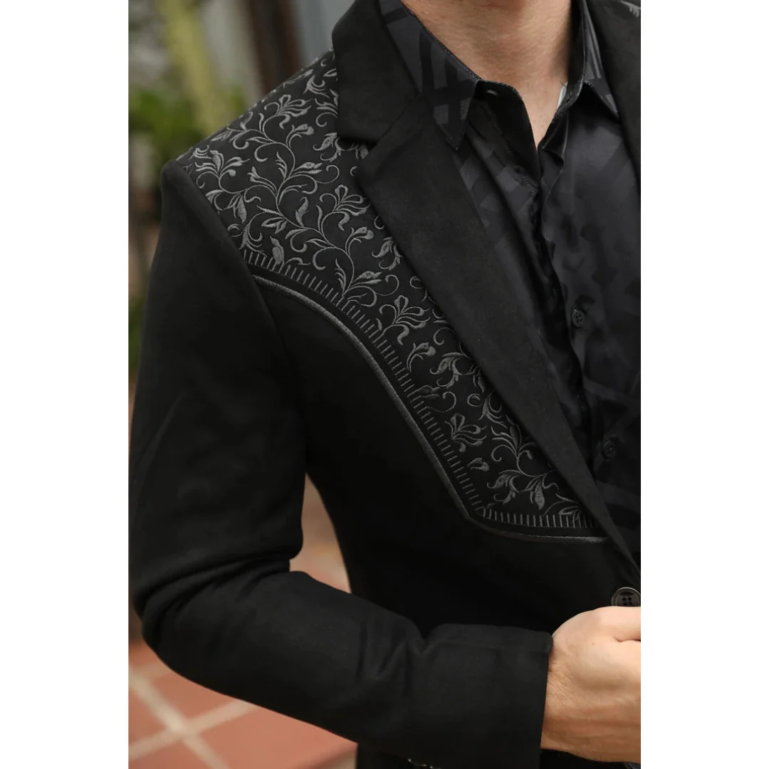 Platini Men’s Black Suede Blazer with Embroidered Detail - Image 3