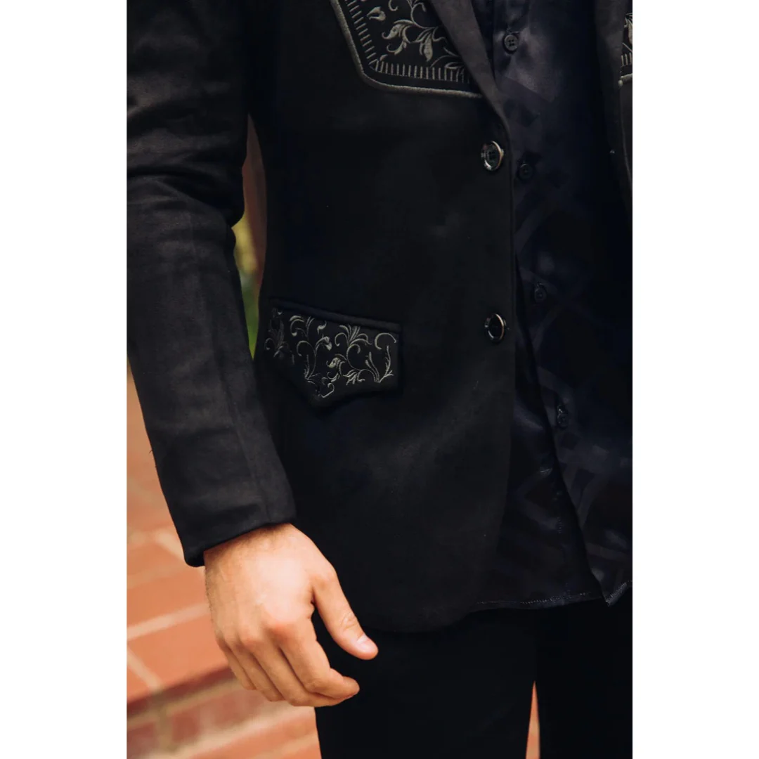Platini Men’s Black Suede Blazer with Embroidered Detail - Image 4